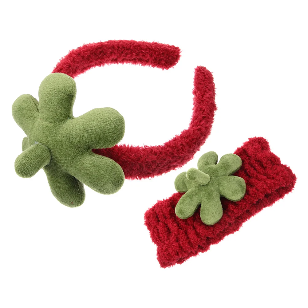 2 個イチゴヘッドバンドリストバンド洗顔用かわいいヘアバンドスキンケアスパメイクアップヨガ女性ソフトタオルセット