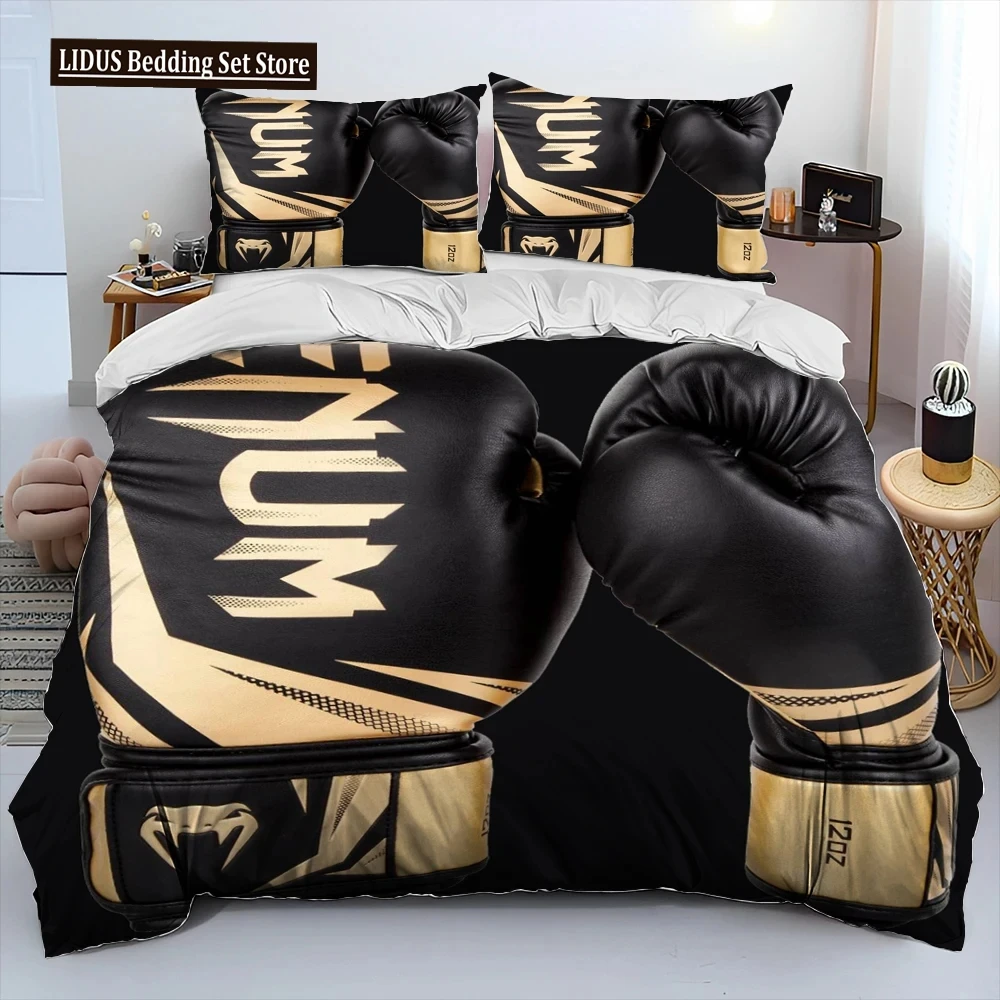 

3D Boxing Gloves Boxer Fight Comforter Bedding Set,Duvet Cover Bed Set Quilt Cover Pillowcase,King Queen Size Bedding Set Adult