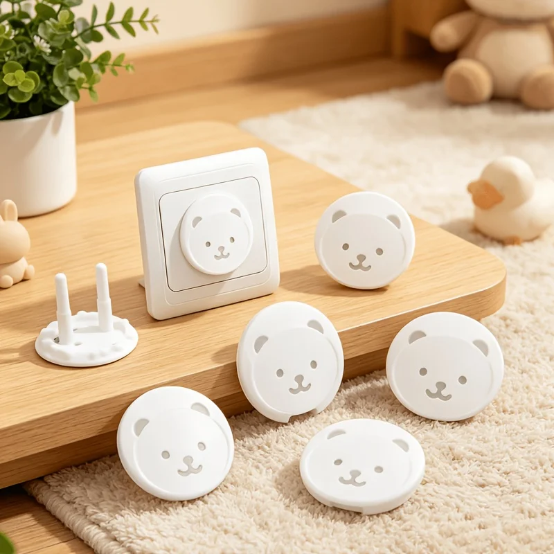 8Pcs Bear Shaped Thickened Round Tip Child Electrical Outlet Covers, Socket Protectors to Prevent Electric Shock for Babies