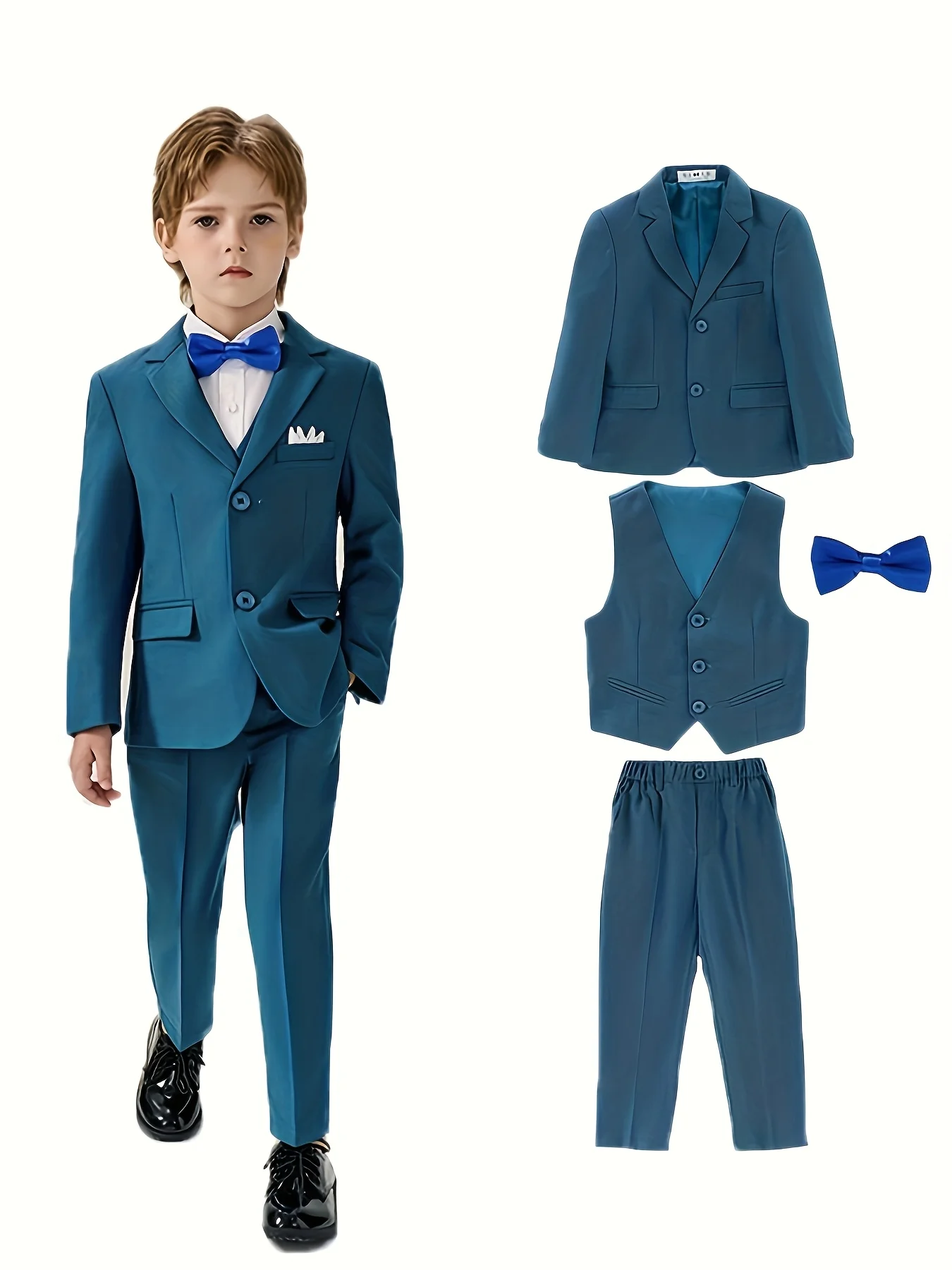 

Gentleman Kids Spring Autumn 4Pieces/Set Jacket Vest Pants Bowtie Photograph Suit Boys Piano Dress Children Performance Costume