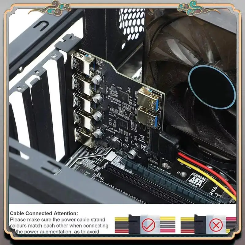 

Прочная 7-портовая карта расширения PCI-E USB 3.0 с 15-контактным разъемом питания SATA Адаптер PCIE X1 USB3.0 5 Гбит/с