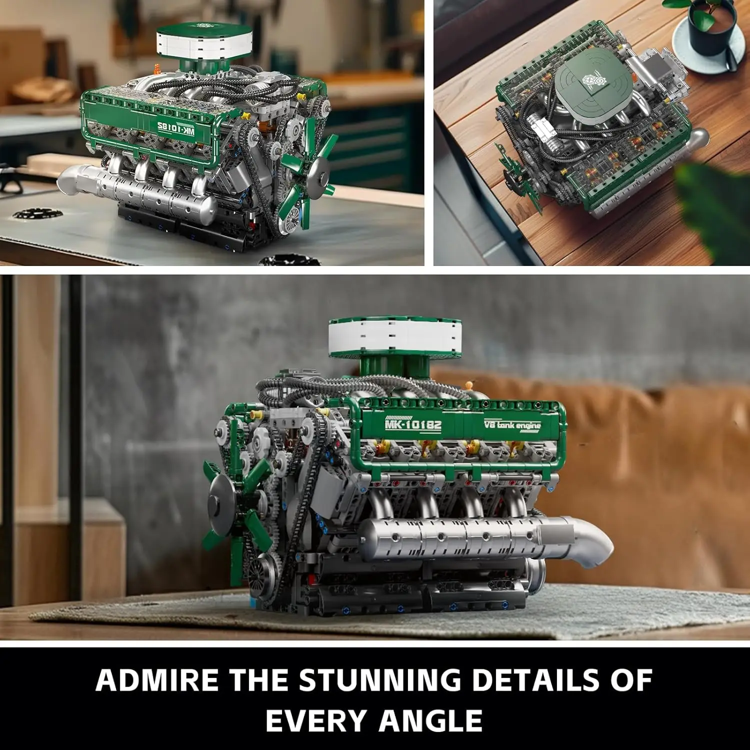 10182 V8 Engine Model Kit That Runs - Build Your Own Mini Engine, DIY STEM Project for Kids/Teens, Engine Model Toy for Adults,