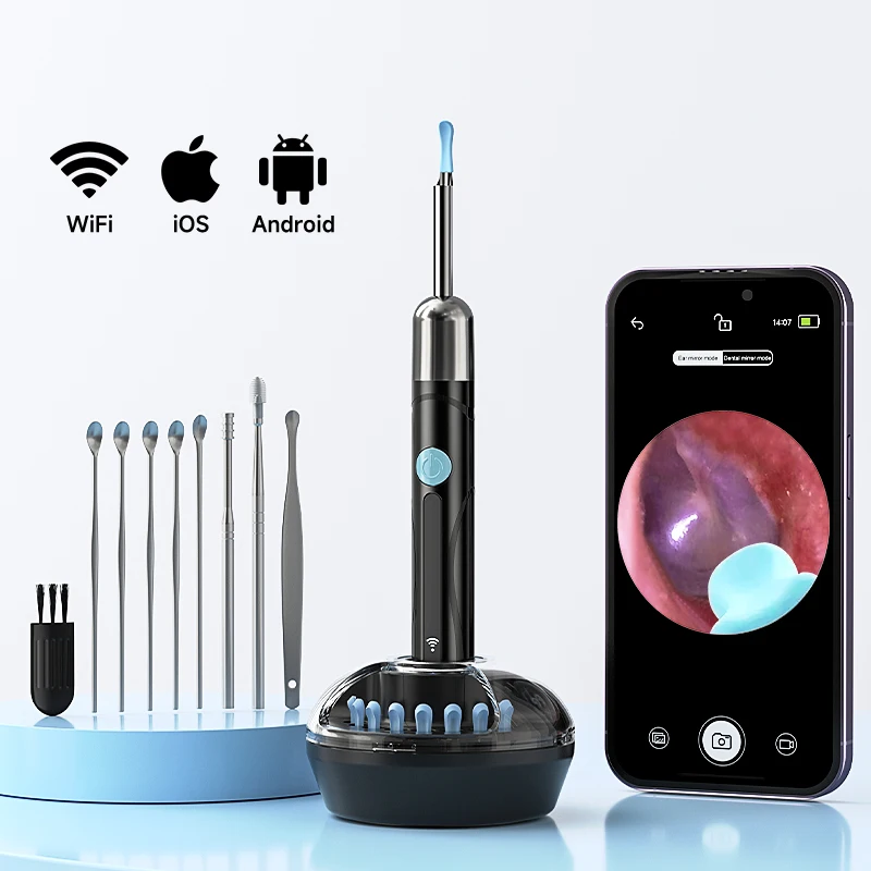 WiFi-Endoskop 4,2 mm 1080P Ohrpflückerkamera mit Ohrlöffelbasis für iOS/Android Ohrreinigungs-Otoskop mit Werkzeug zum Entfernen von Ohrenschmalz