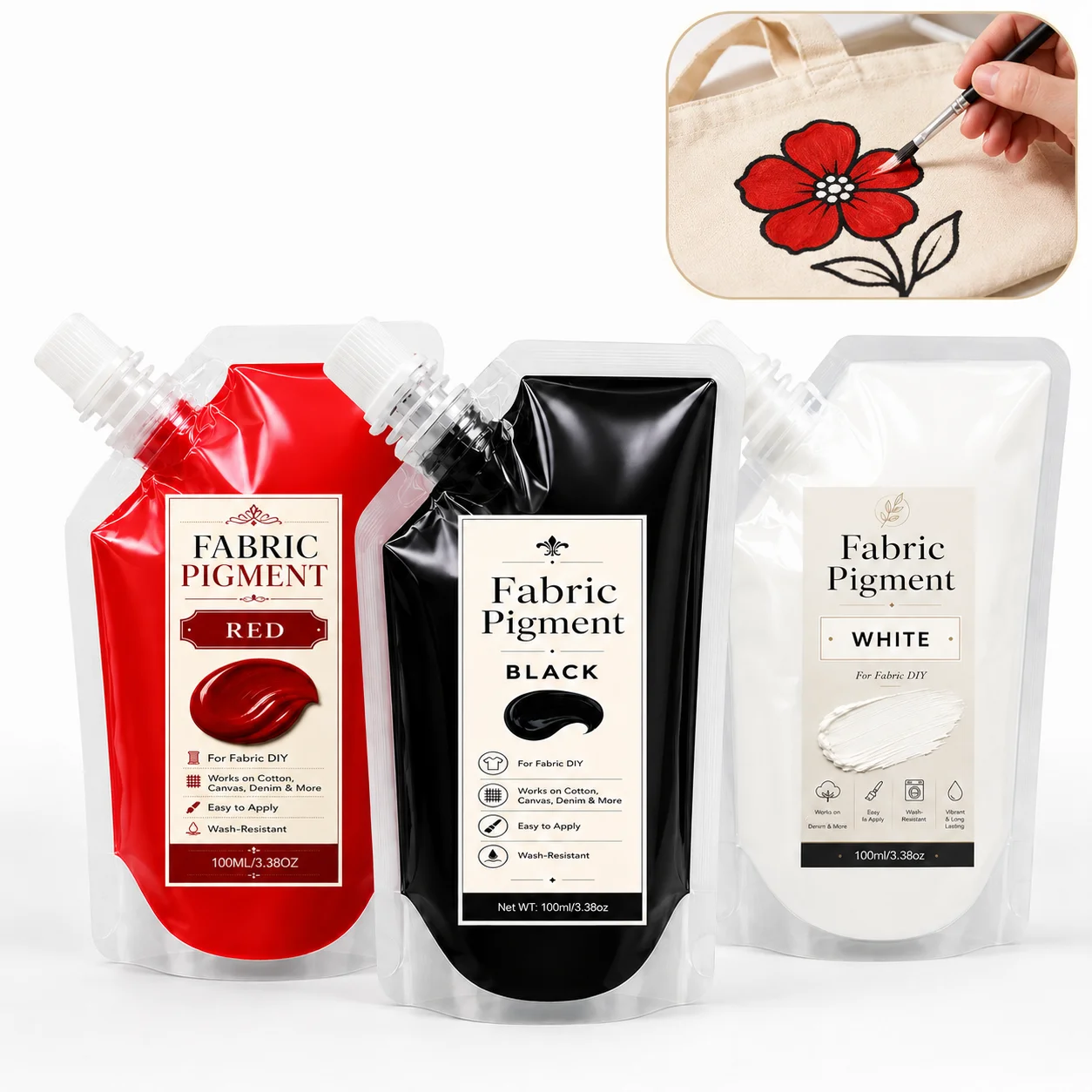 Vibrant Textile Pigment Paint, Strong Coverage & Long-Lasting. Works on T-Shirts, Shoes, Jeans & Canvas Bags for Artists & Adult