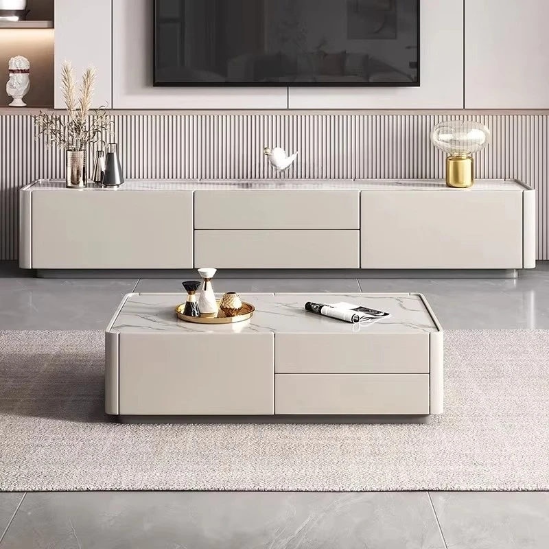

Modern Luxury Marble Top Wooden Tv Stand and Coffee Table Set Rectangle for Home Living Room Multifunctional Furniture Design
