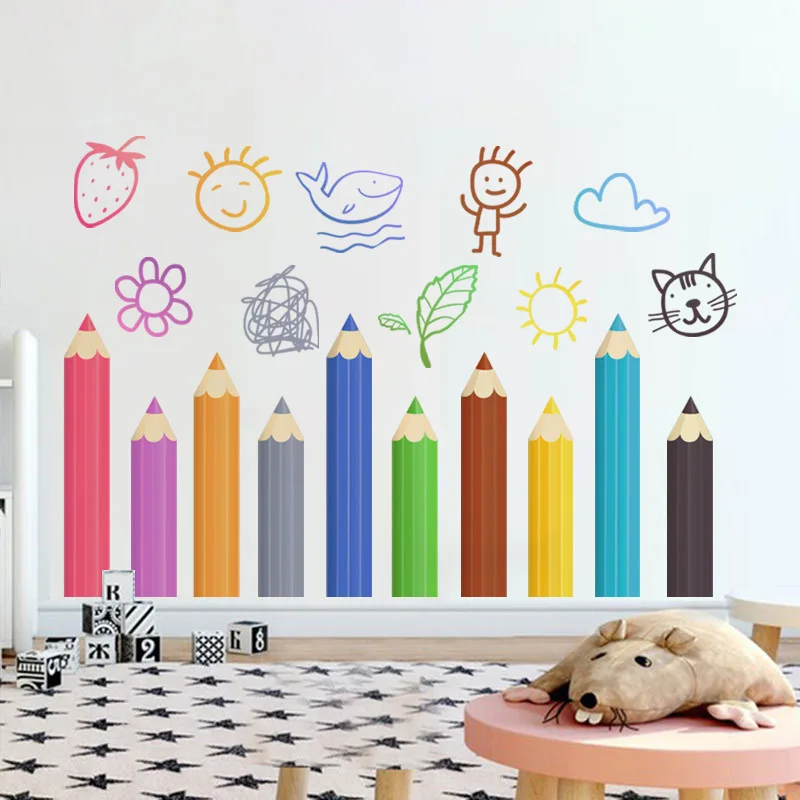 1PC Yaya Language Cartoon Pen Sticker, Kindergarten Home Wall Sticker