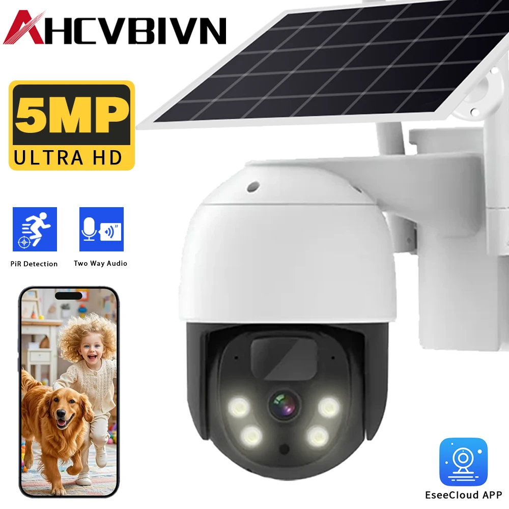 

5MP Solar WiFi PTZ IP Camera Outdoor Waterproof with Night Vision Battery Wireless Closed-circuit Video Surveillance Camera