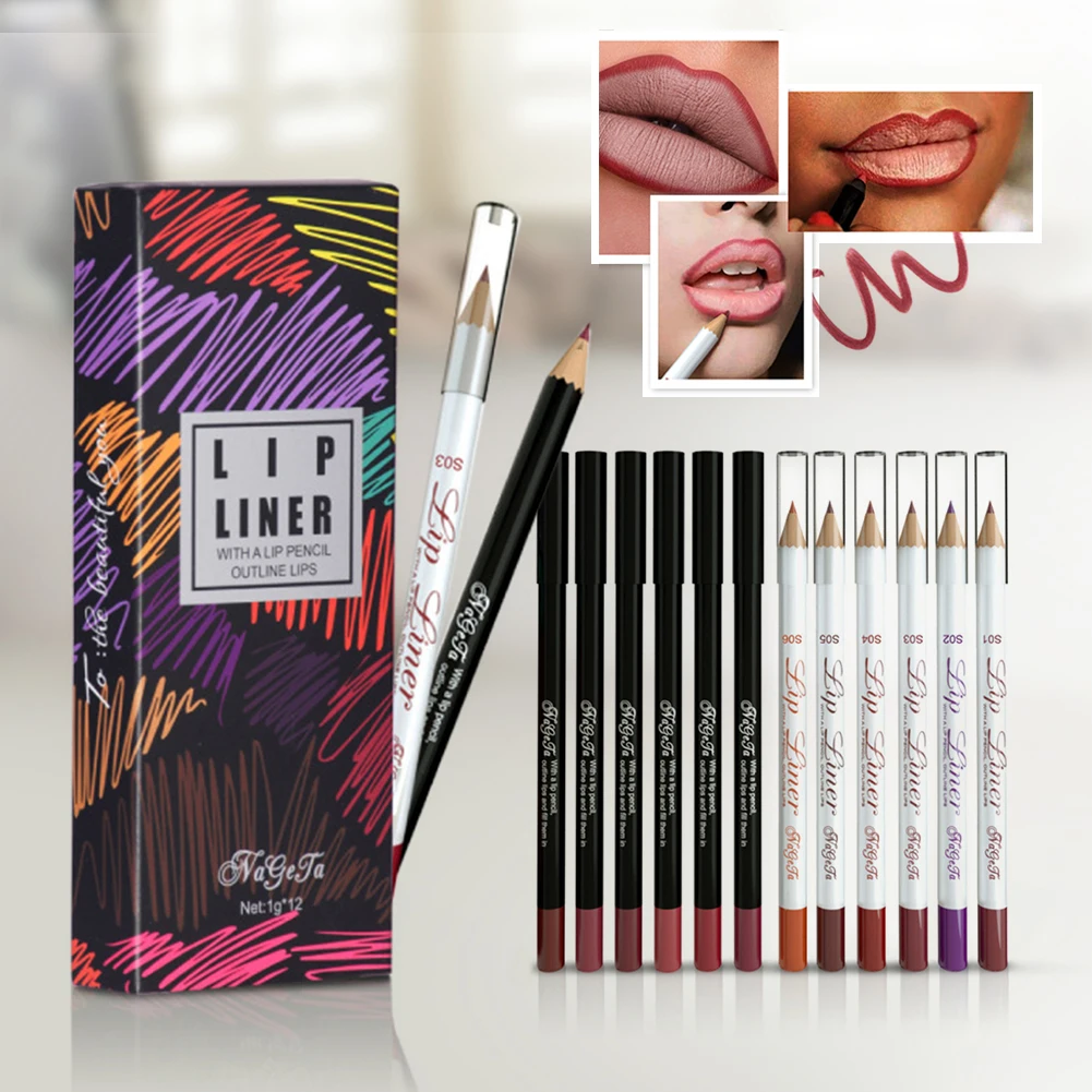 12Pcs/Set Matte Lipstick Pencil Waterproof Lipliner Pencil Set Safe Multifunctional Makeup Gift Kit for Women