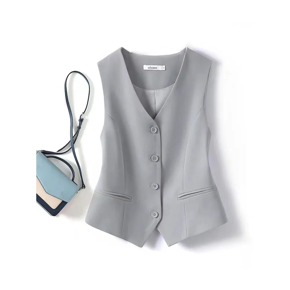 Suit Waistcoat Women\'s Vest 2024 Autumn New Top Slim Sleeveless Waistcoat Short Style Folded Wearing Clip Vest for Women