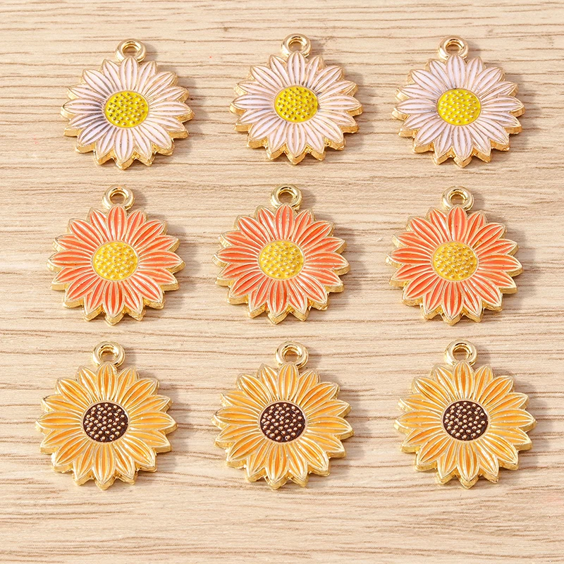 10pcs 17x21mm Cute Enamel Daisy Flower Charms Pendants for Drop Earrings Necklace Bracelet DIY Handmade Crafts Jewelry Making