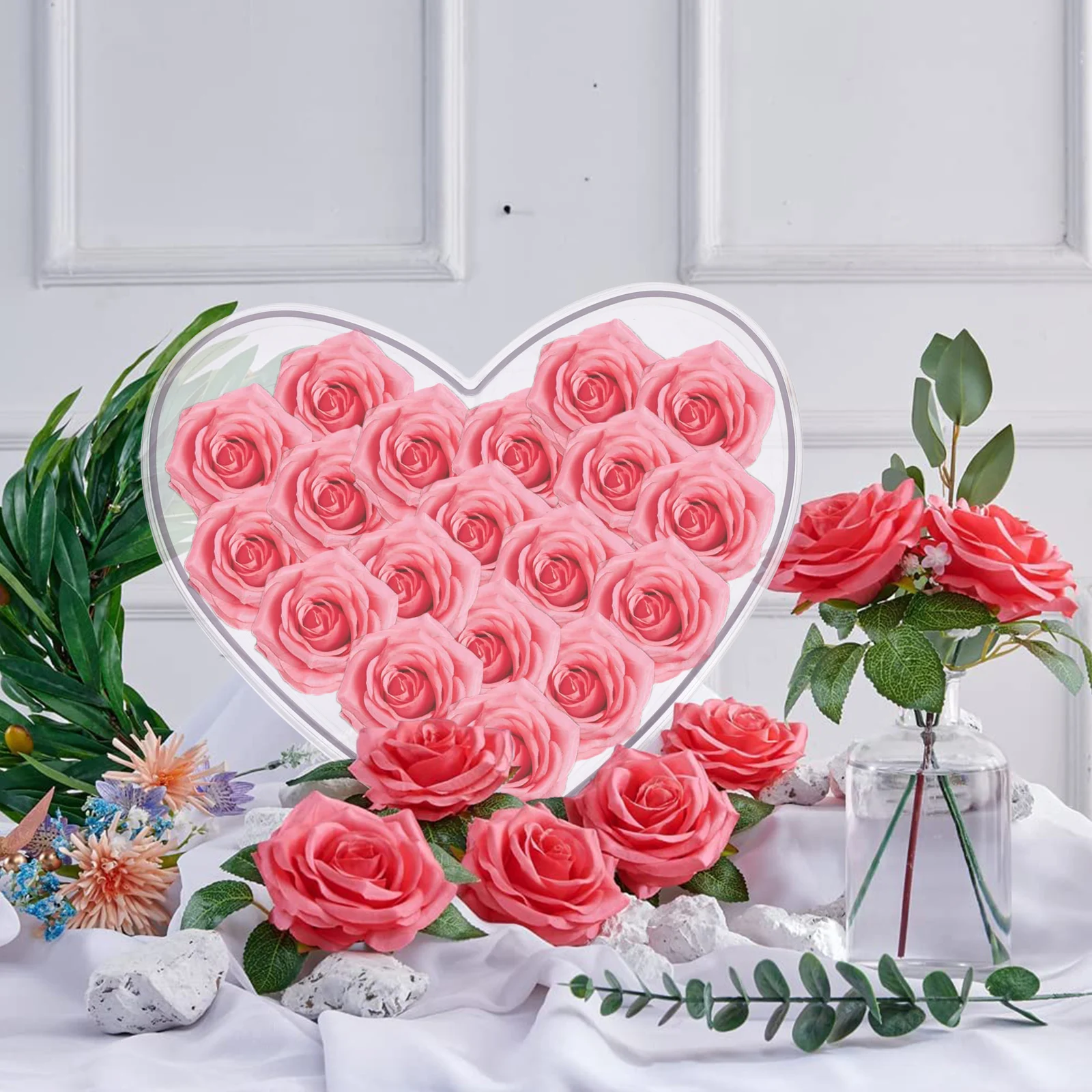 

1Pc Clear Acrylic Heart Shaped Flower Box Elegant Packaging Flower Gift Box for Occasions