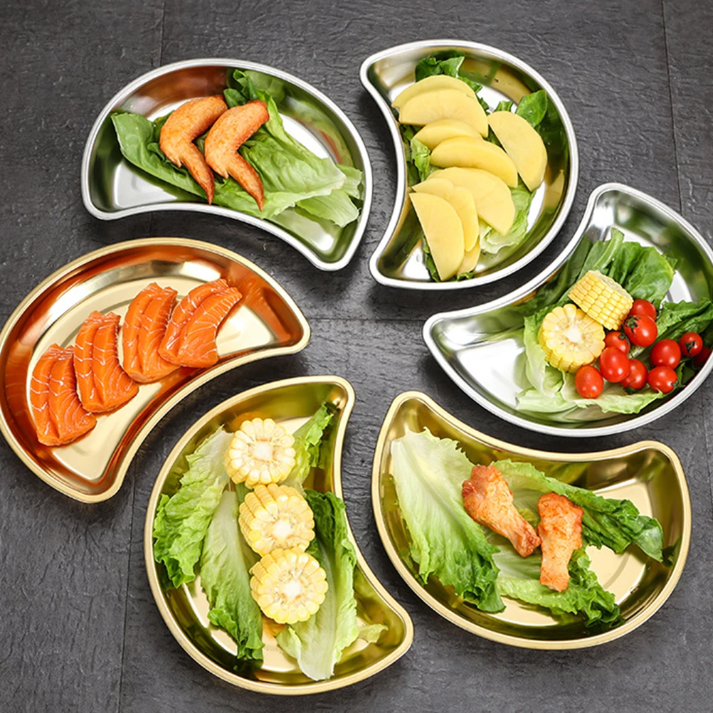 

Stainless Steel Moon Plate Tray Household Tableware Dessert Storage Dried Fruit Pastry Snack Serving Multipurpose Food Creative