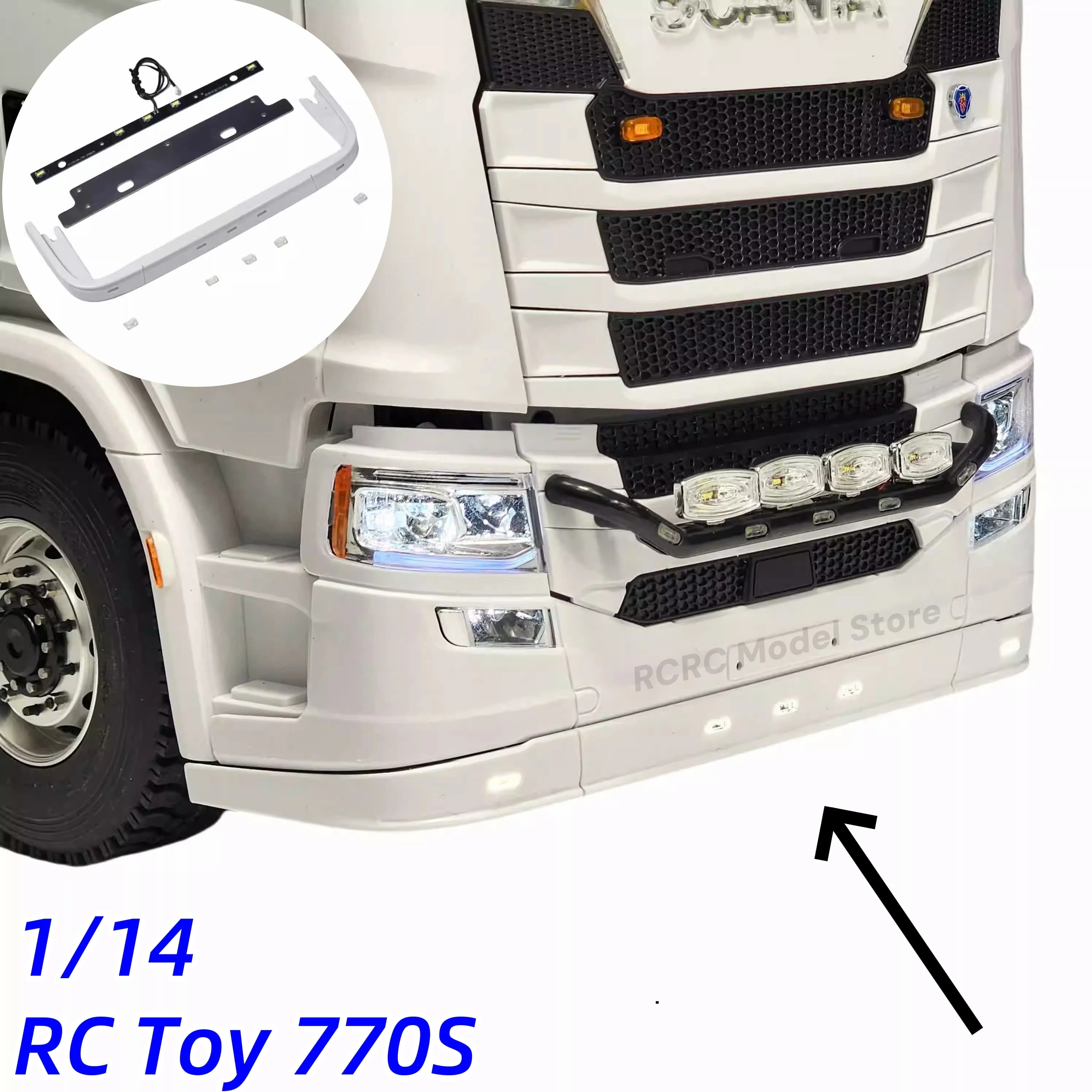 770S 1/14 RC Toy Truck LED Low Bar Bumper With LED Light For Tamiya 1/14 Rc Tractor Truck 770S Series Parts Accessories MD-S-02