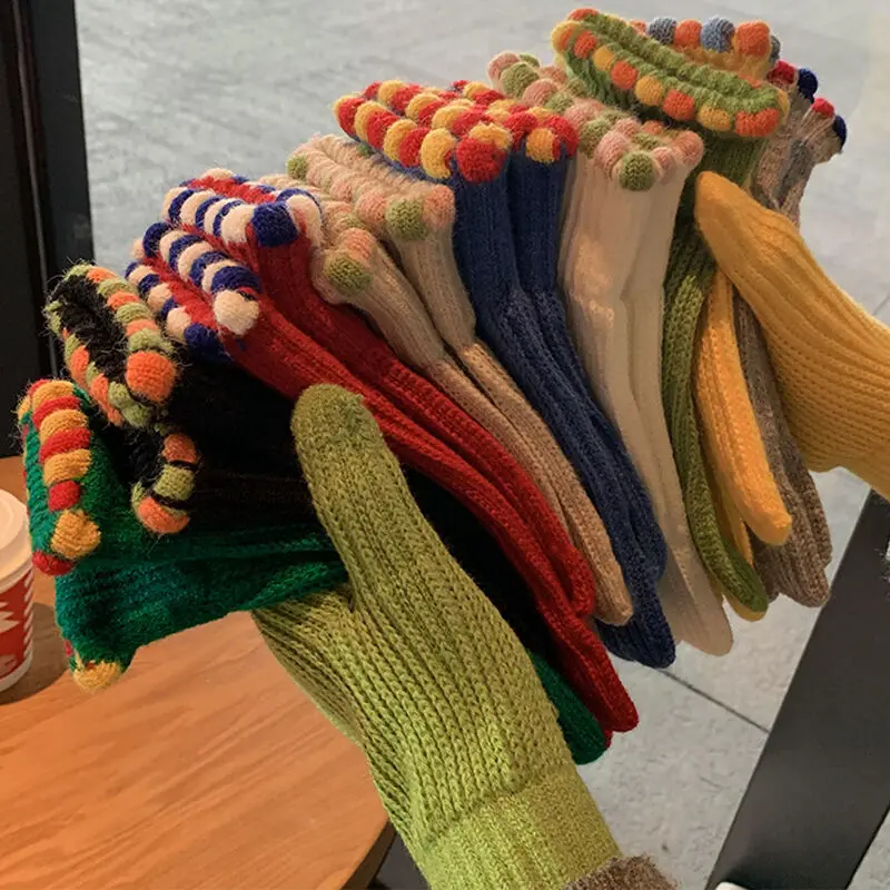 Women's Knitted Woolen Gloves Touch Screen Compatible Fingerless Cycling Warmth Insulation Winter Pure Color Bike Riding