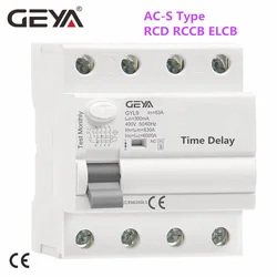 GEYA GYL9 AC-S Type Time Delayed RCD RCCB ELCB Delay Type Electromagnetic Circuit Breaker 3Phase+N 40A 63A