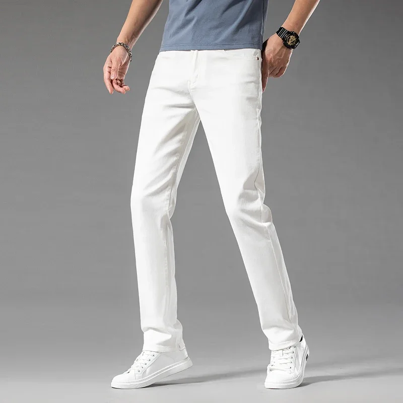 New Summer 98% Cotton Men's Business Casual Jeans Straight Soft Stretch Fabric Baggy Denim Pants Male Brand Trousers