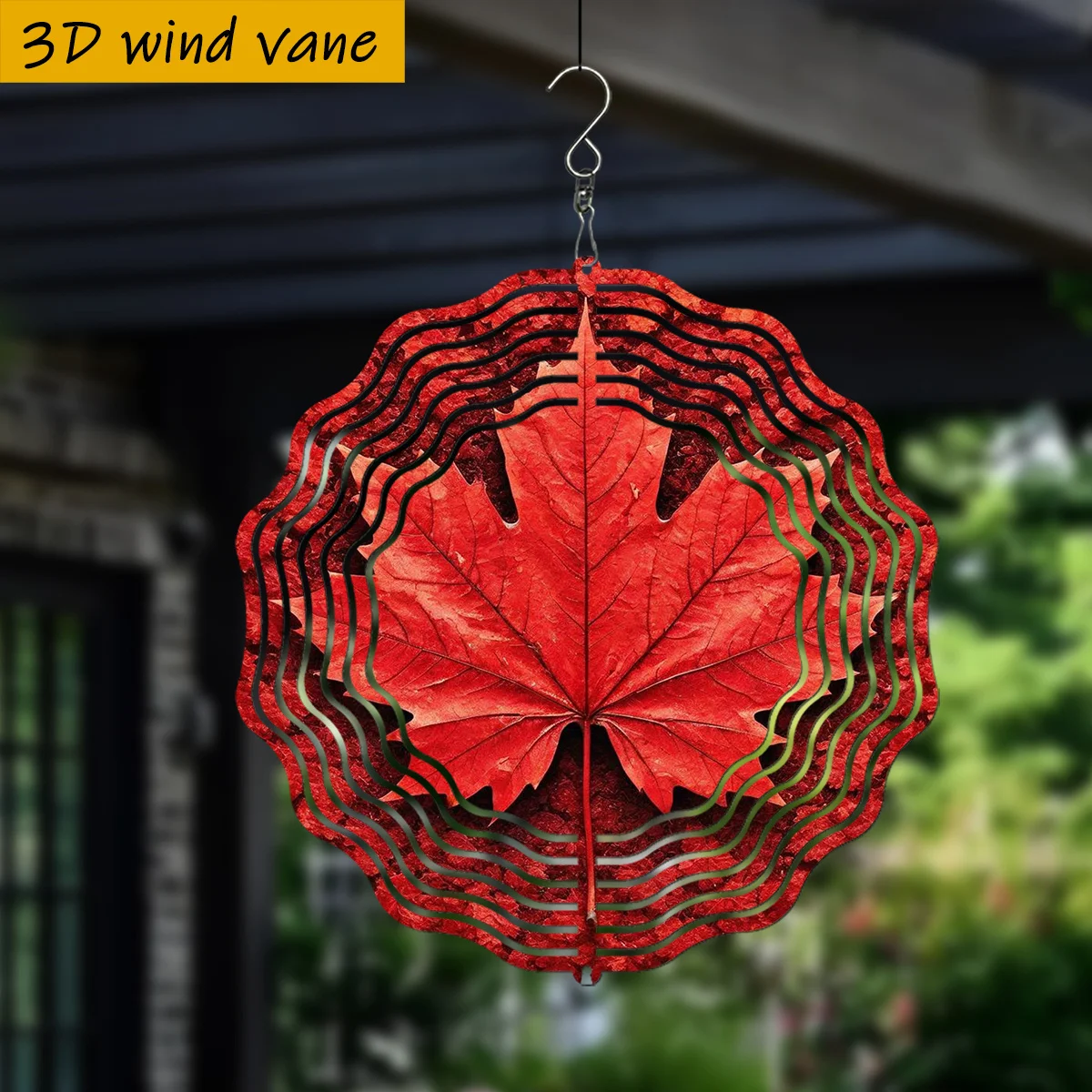 CIFBUY 3D Red Maple Leaf Wind Chime Metal Spinner with 360 Rotating Hook DIY Creative Durable Hanging Ornament for Garden Patio