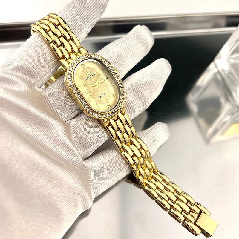 Orologi con cinturino in metallo di moda di lusso per le donne orologio da polso al quarzo da donna con strass ovale semplice di marca