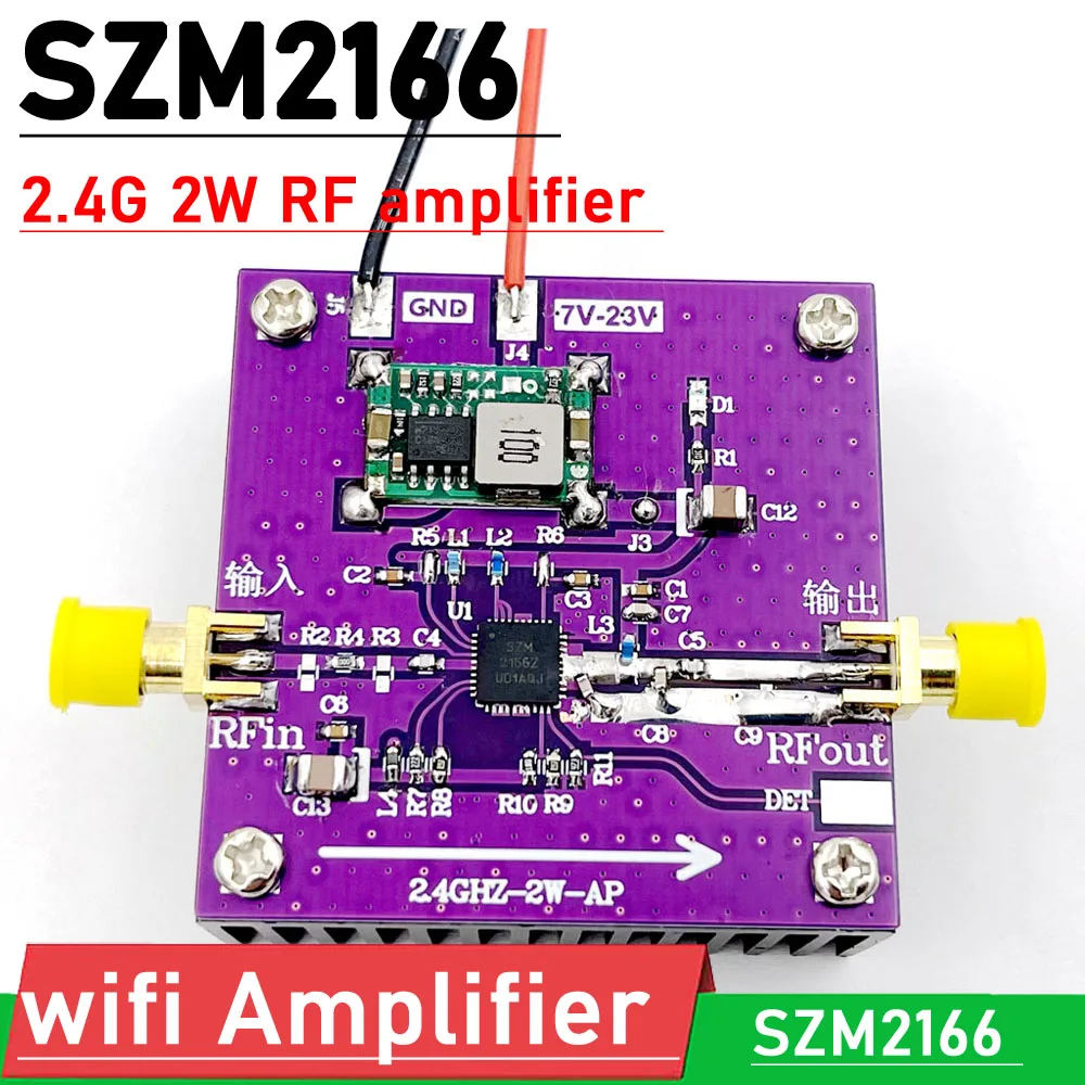 Imagem -02 - Amplificador de Potência wi fi rf 30db 12v 24v dc para 2.4ghz Bluetooth Transferência Imagem Amp Szm2166 2.4g 2w rf