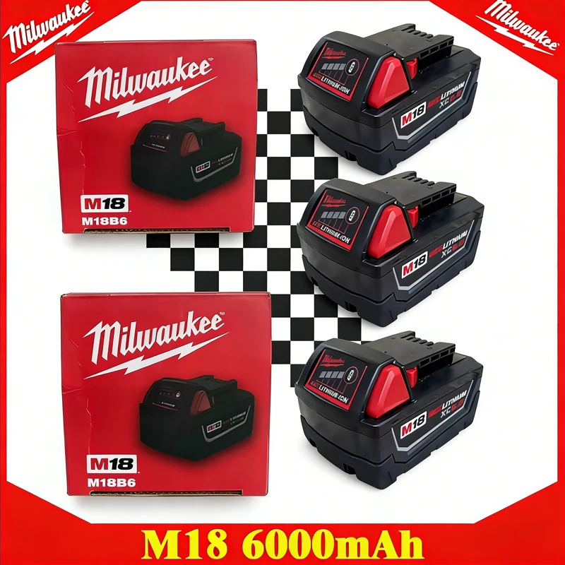 

M18 Milwaukee 6.0Ah 5.0Ah Battery, 18V RED Lithium-Ion Replacement Battery for 48-11-1860 2604-22 M18 Power Tools