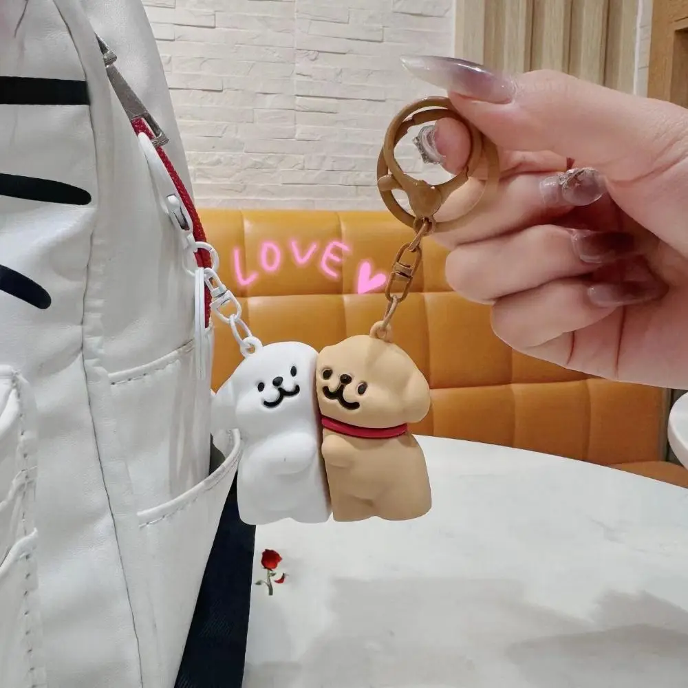 Funny Cartoon Magnetic Dog Key Chain Doll Puppy Couple Backpack Pendant Animal Creative Dog Key Ring Backpack Decoration