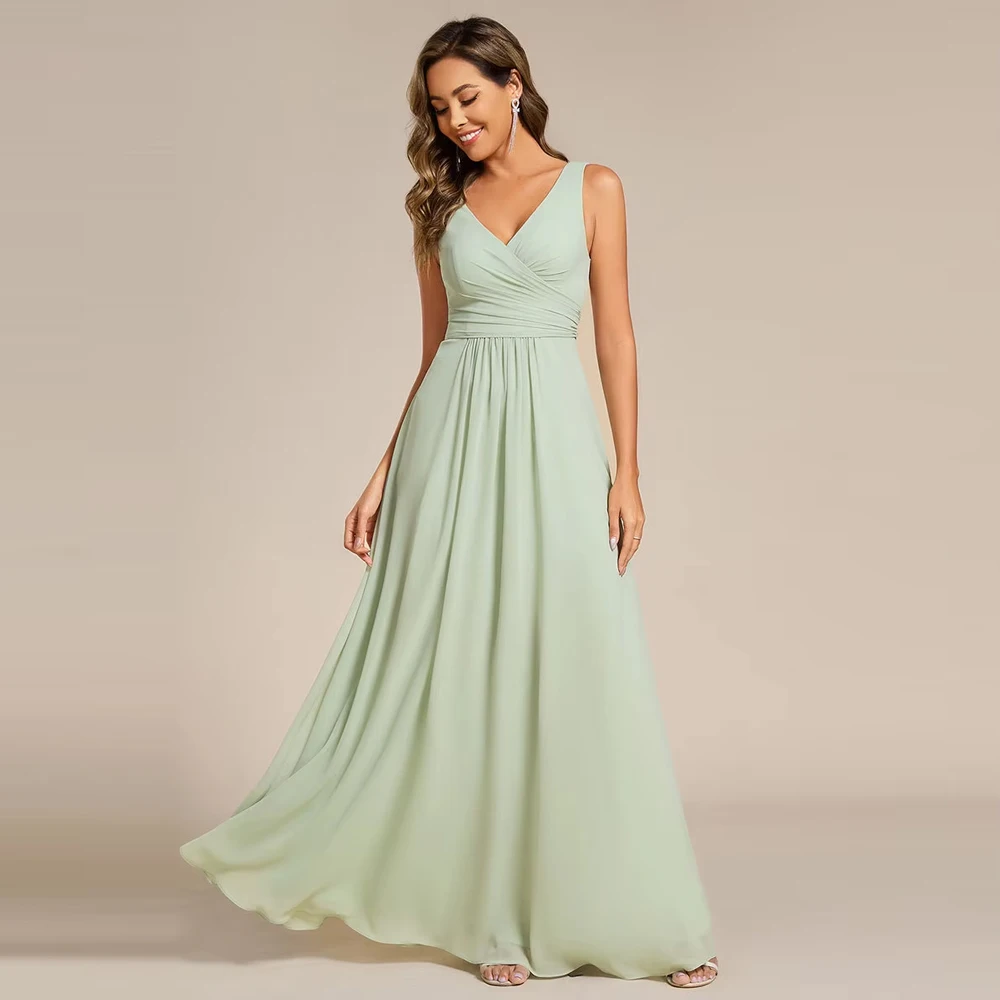 

BAZIIINGAAA Party Dress Asymmetrical Sleeveless V-Neck A-Line Floor-Length Bridesmaid Dress Evening dress