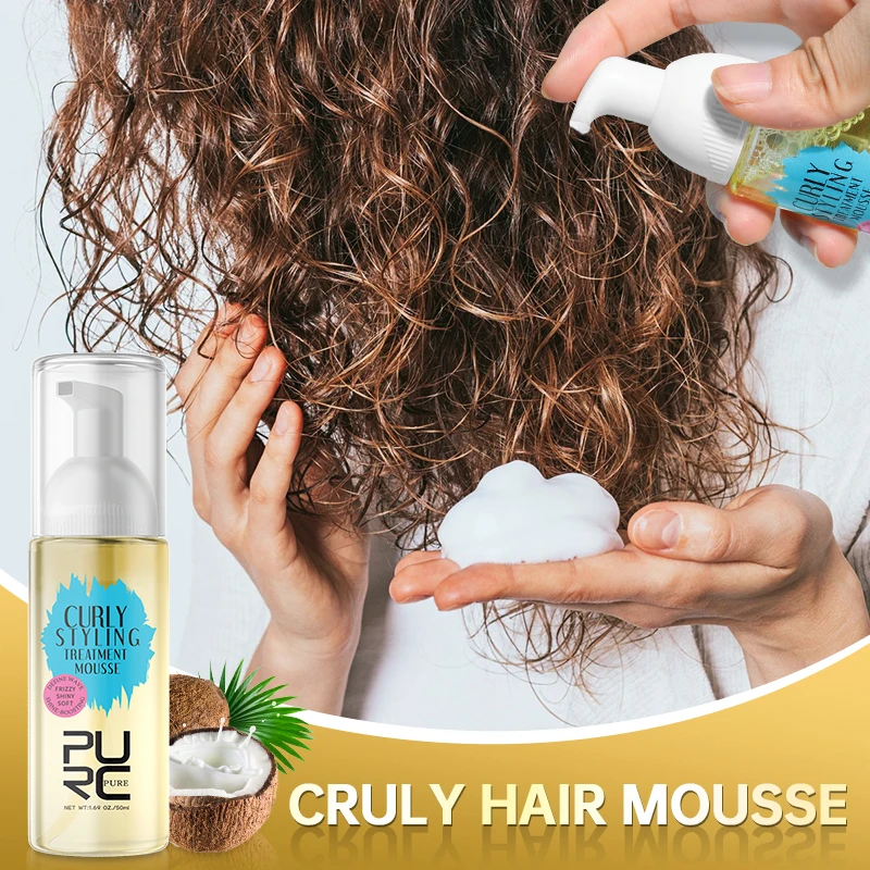 Curly Hair Mousse Care Coconut Oil Smoothing Frizz Enhanced Wavy Shampoo Styling Cream Mousse Foam Dry Damaged Frizz Hair Care