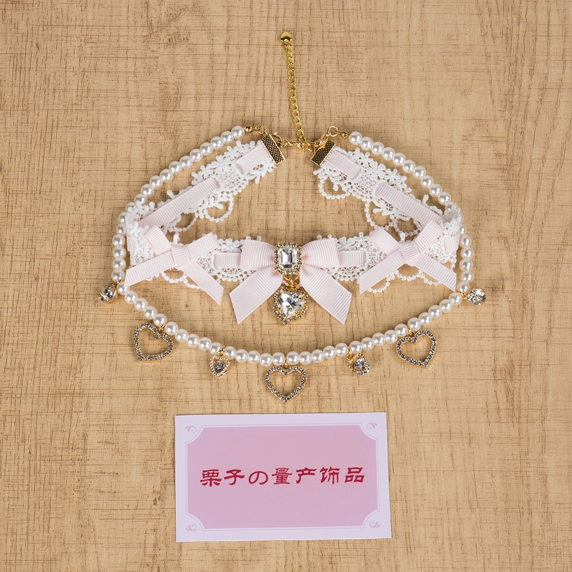 luxury Multiple Colors bow Decorations Detachable Pearl necklace Heart Alloy Pendant Clavicle Chain Lolita Double Layer Necklace