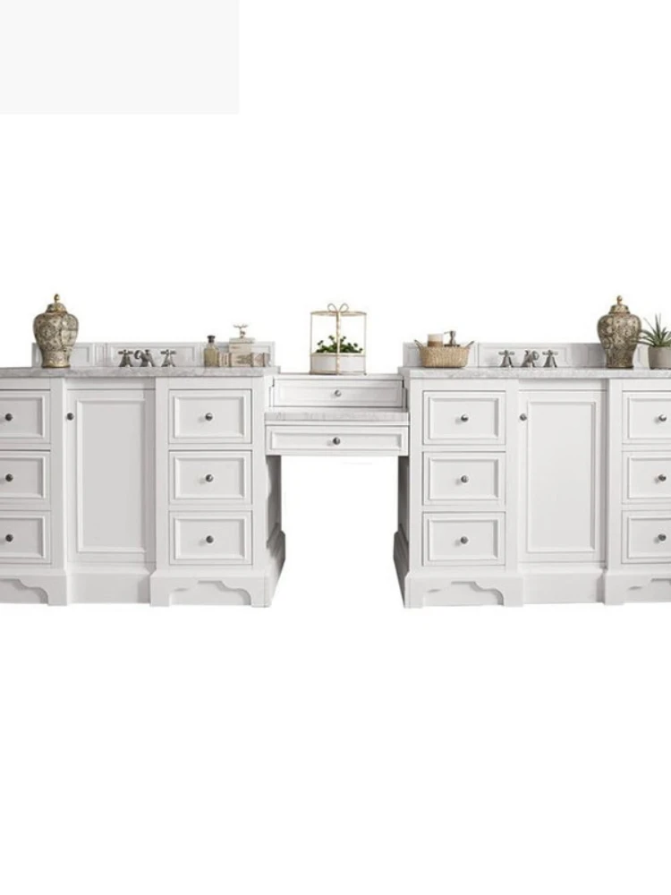 White Double Sink Bathroom vanities set Large-sized apartment bathroom furniture natural stone Countertop