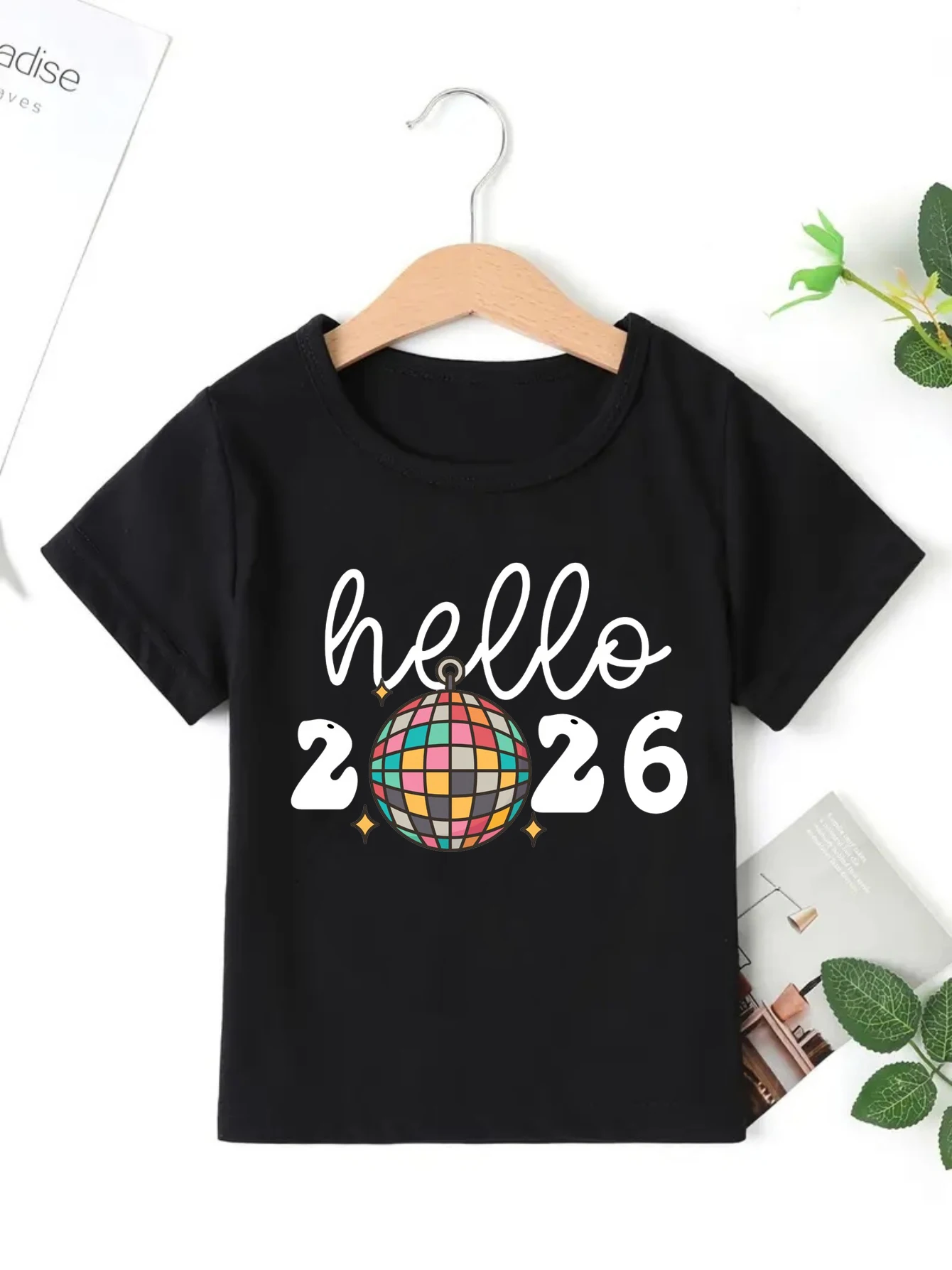 

Hello 2026 Planet Star Printed T Shirt Girls/Boys Happy New Year T-Shirt Festival Holiday Kawaii Kids Clothes Toddler TShirt