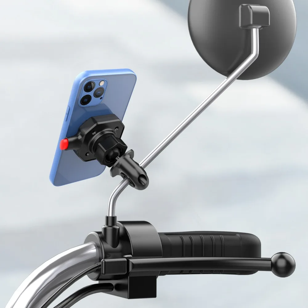 Quick Release Motorcycle Phone Holder Stand Quick Lock Rearview Mirror Mount Shock-resistant Mobile Phone