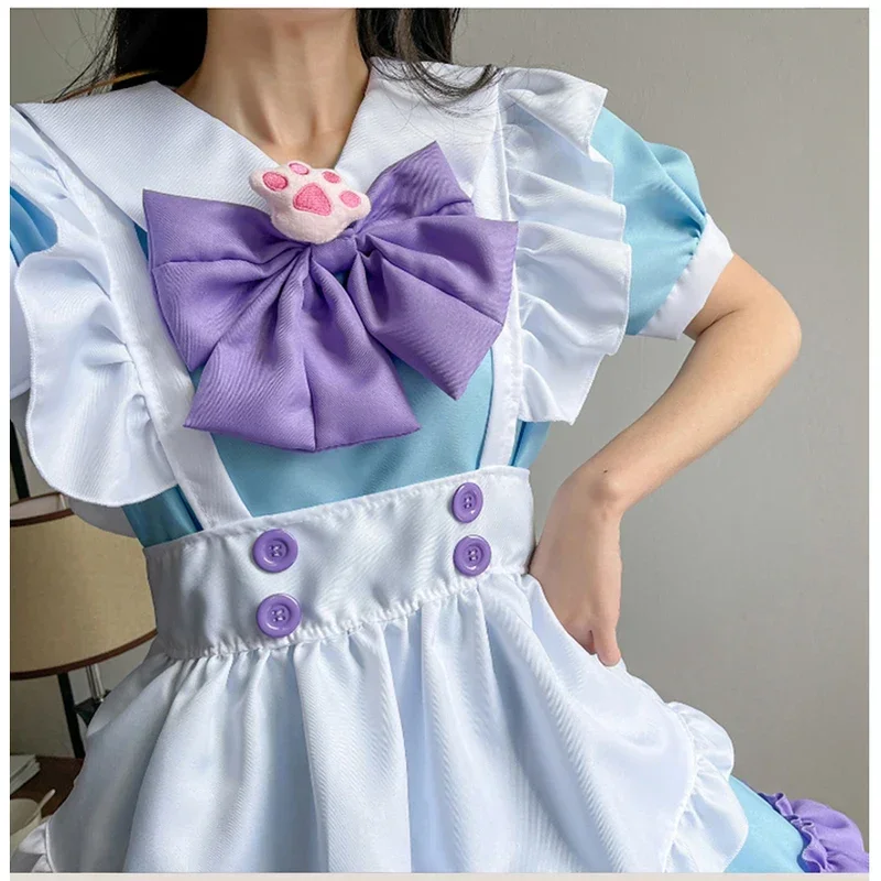 Mulheres anime cosplay lolita trajes kawaii arco nó rosa avental de empregada traje gato meninas festa vestido de halloween b12