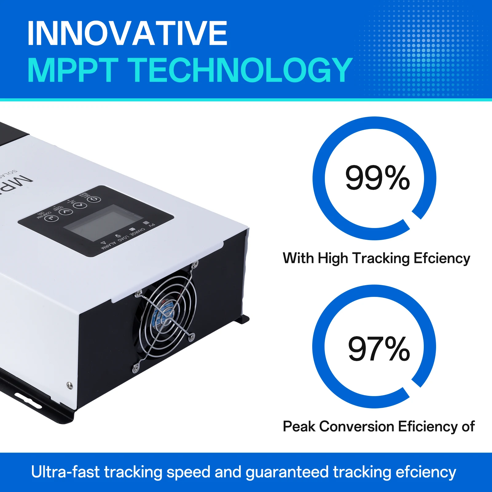 وحدة تحكم شاحن البطارية الشمسية، منظم طاقة ذكي 120 أمبير، مروحة تبريد مدمجة لسيارة قارب RV