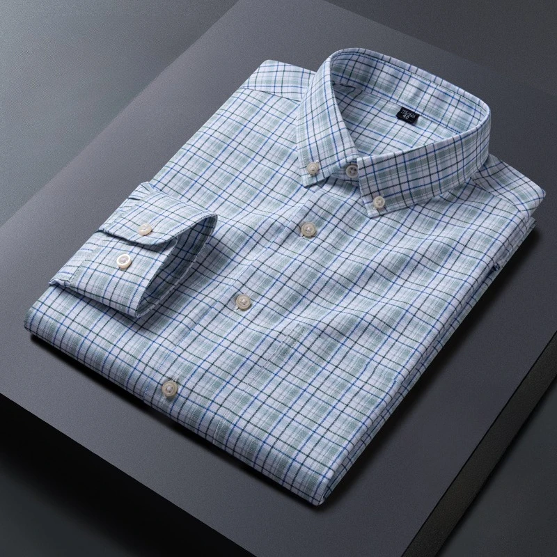 New in shirt 100%cotton oxford long sleeve shirts for men casual plaid tops slim fit soft designer striped clothes