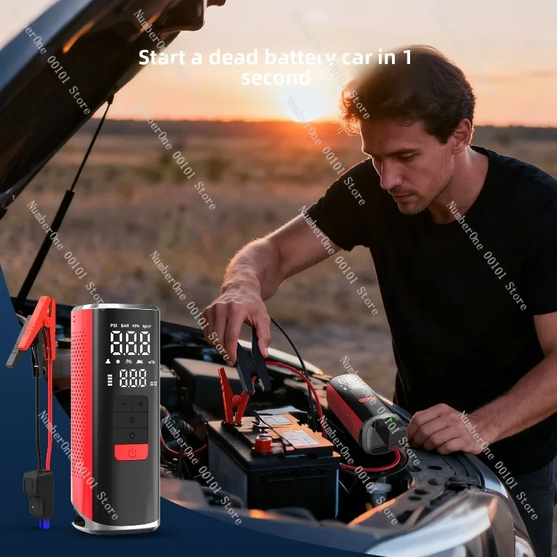 2-in-1 Wireless Car Air Pump with Jump Starter Power Bank and Tire Inflator