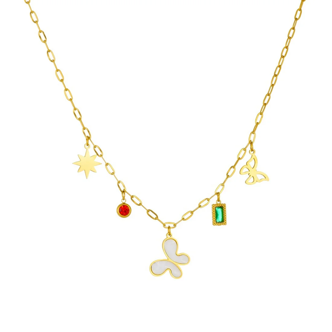 

Fashion Statement Zirconia Butterfly Charm Pendant Femme Gold Color Stainless Steel Chain Link Choker Necklace for Women Jewelry