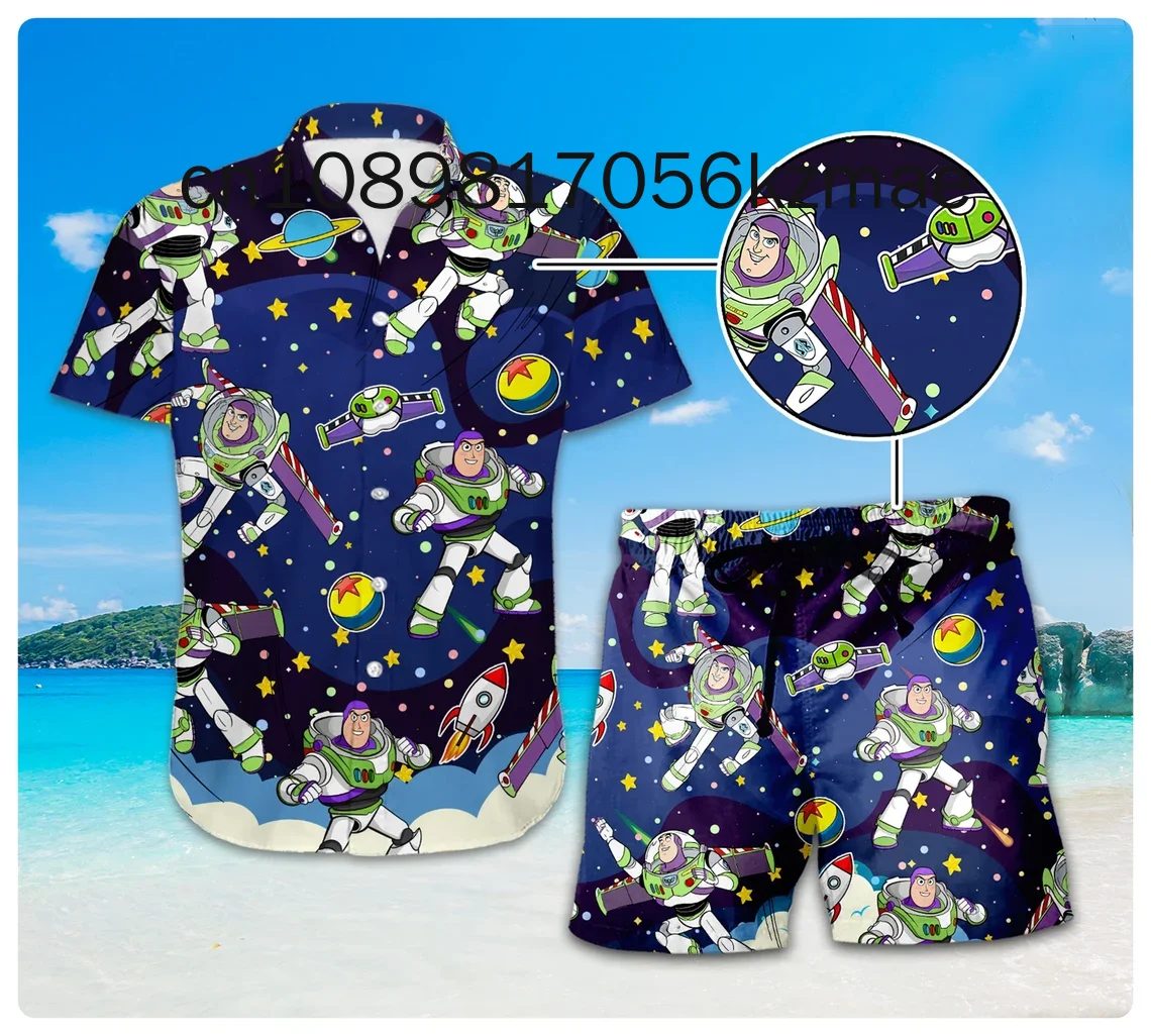 Toy Story Buzz Lightyear Hawaiian Shirt Shorts Set Casual Beach Vacation Short Sleeve Set Disney Beach Shorts Retro Button Shirt