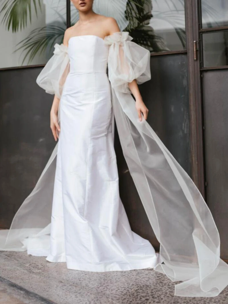 Manga desmontable de Organza con cintas largas, accesorios de boda Dreamtic, guantes de novia elegantes, capa nupcial elegante