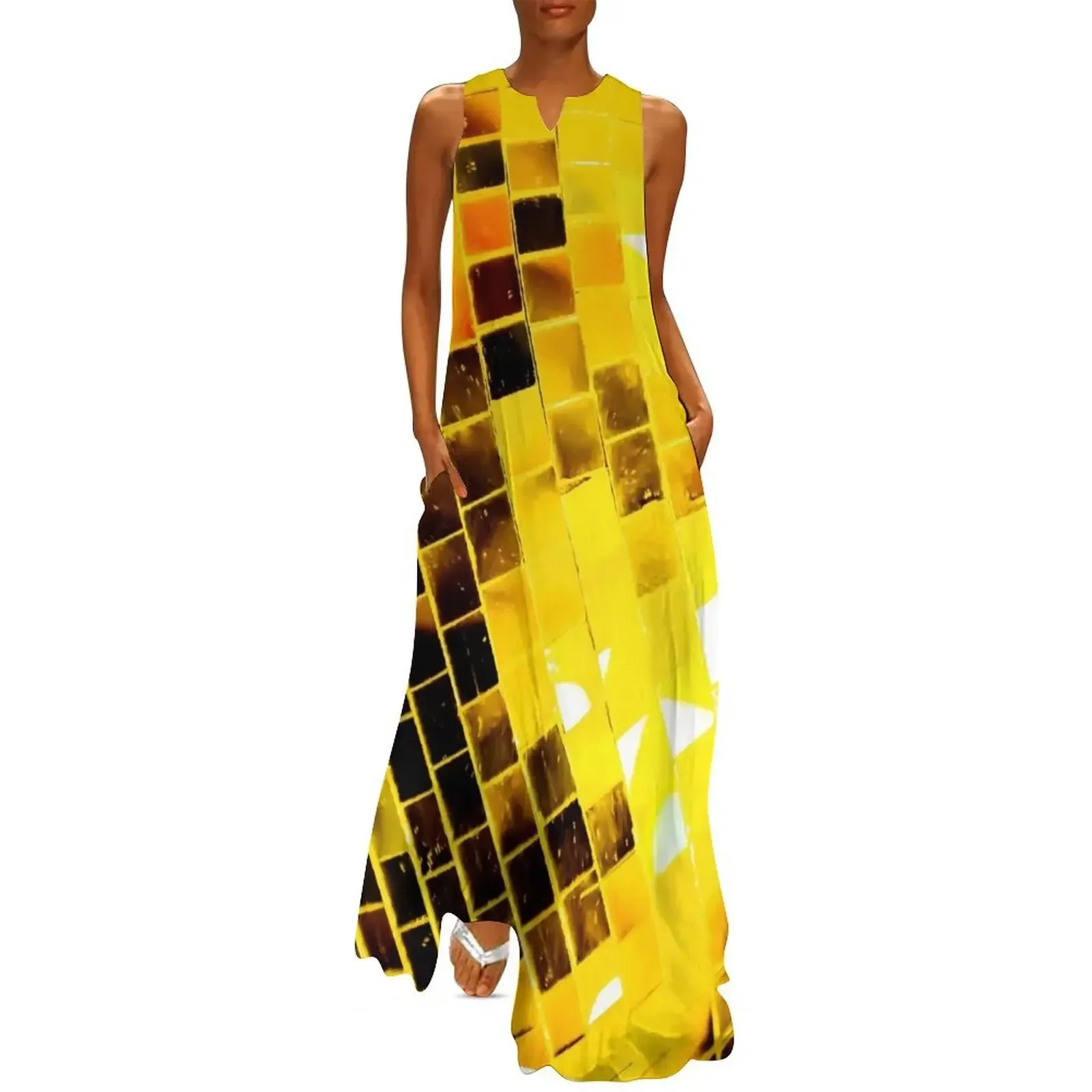 

Funky Golden Disco Mirror Ball Long Dress sensual sexy dress for women Woman dresses Womens dresses Dress