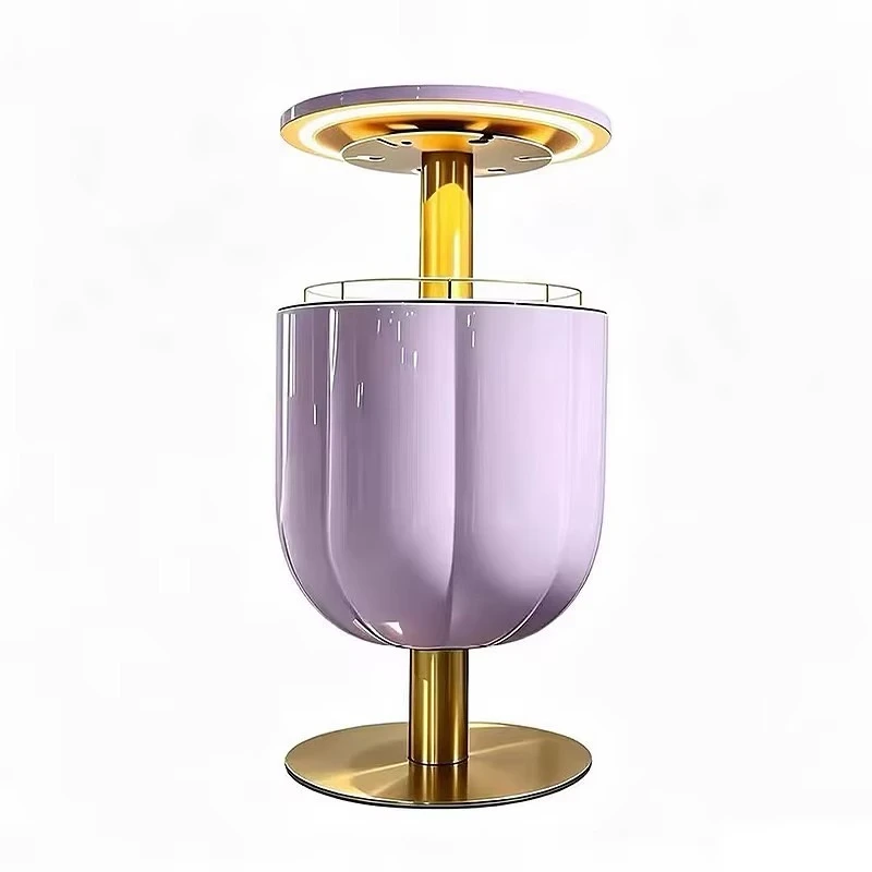 Stainless steel wine cabinet with electrically adjustable round design with LED lights on top