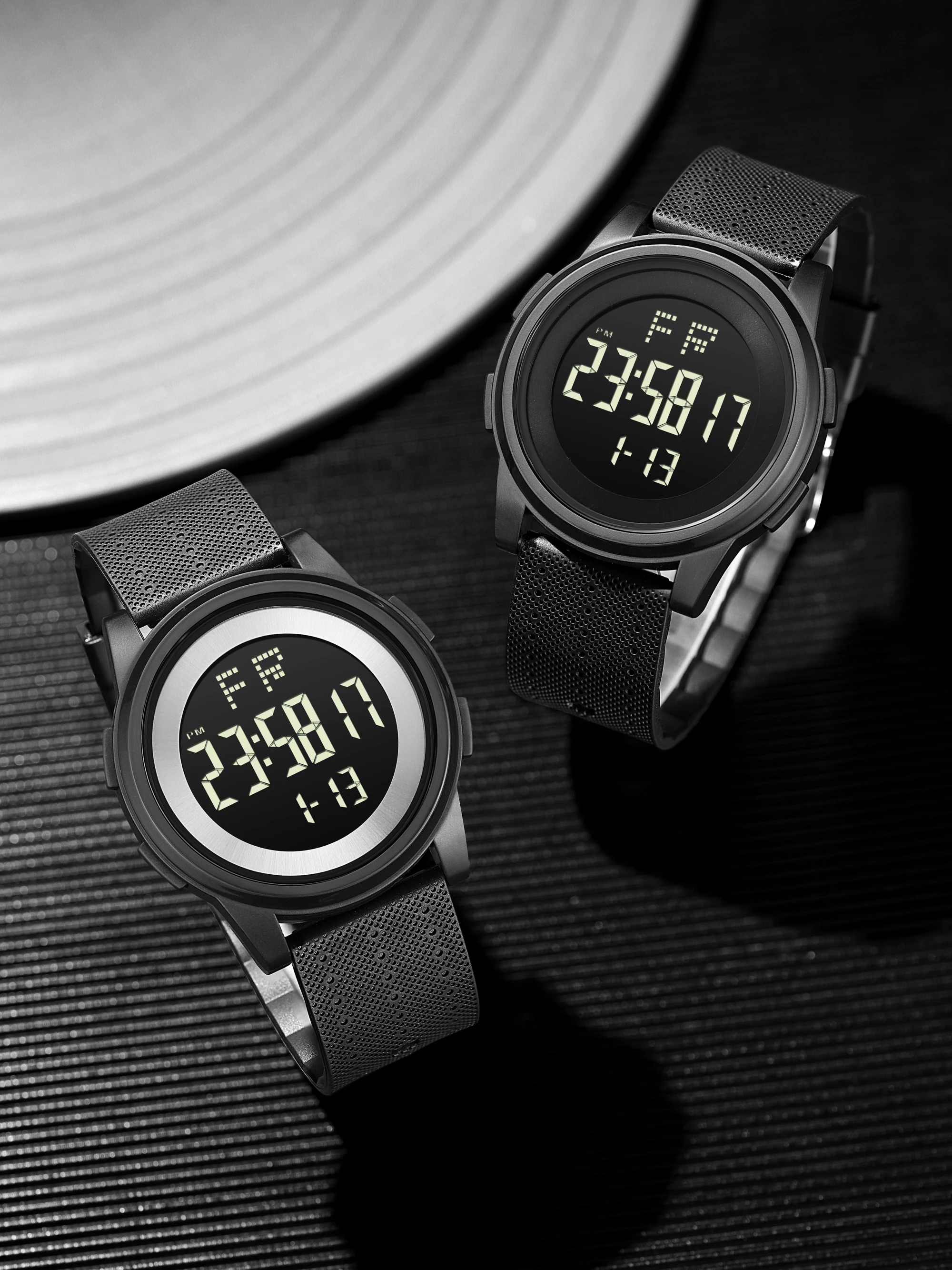 Men's Digital Sports Watch Black Mesh Strap Red Bezel LED Display Waterproof Electronic Wristwatch with Date Week Display for Me
