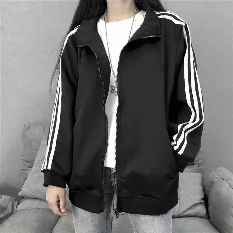 New Spring Summer Women's Sport Baseball Jacket Loose Fit Korean Style Thin Cloth Crew Neck Student Black Women's Trendy Jacket