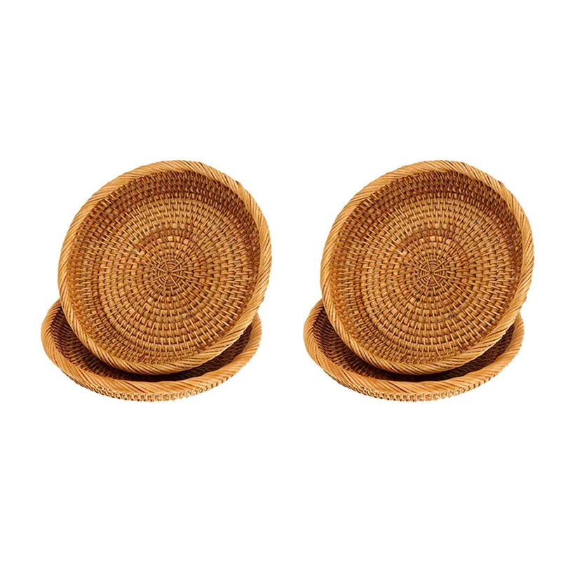 

A93E-4 упаковки, плетеная корзина для хранения из ротанга, корзина для хлеба, поднос для торта с фруктами и конфет, для ключей, кошелька, сотового телефона (7,5 дюйма)