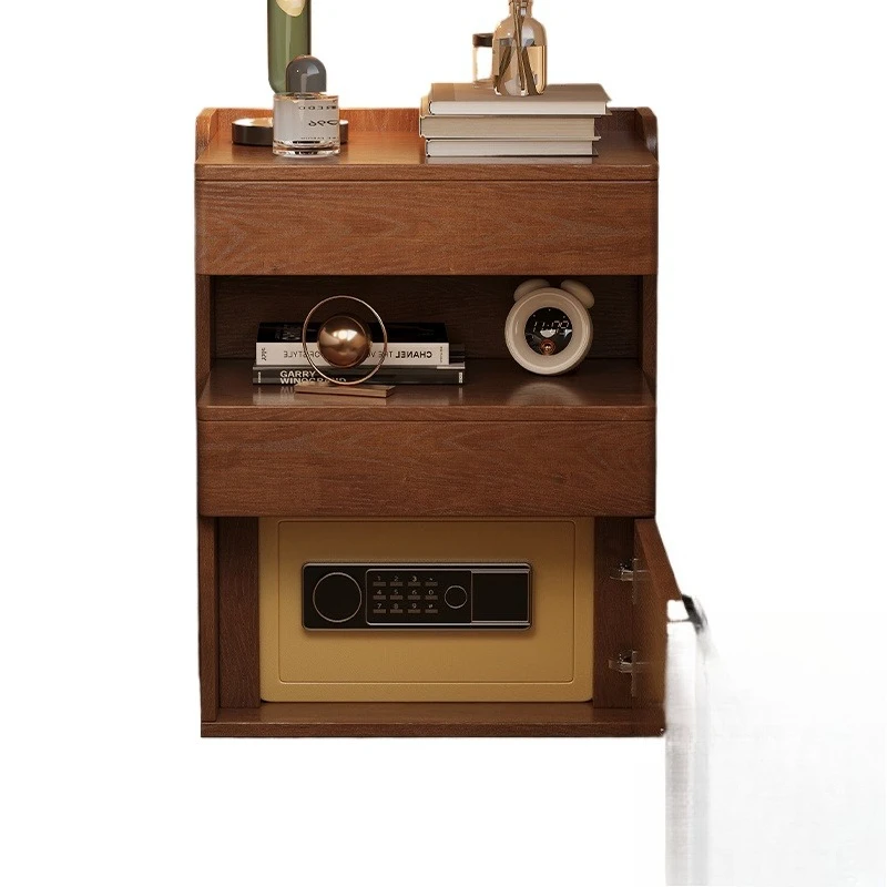 Solid wood bedside table, safe, integrated locker, smart safe with combination lock