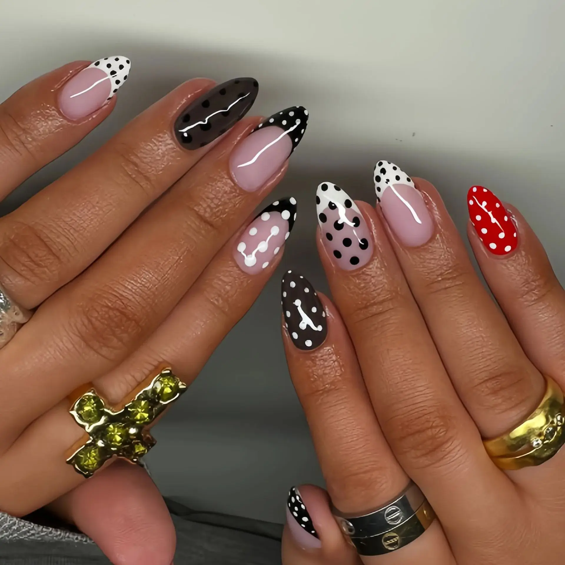 

24PCS Wine Red French Press on Nails with White Polka Dots Simple Bowknot Fake Nails for Women Wearable Almond False Nails Tips