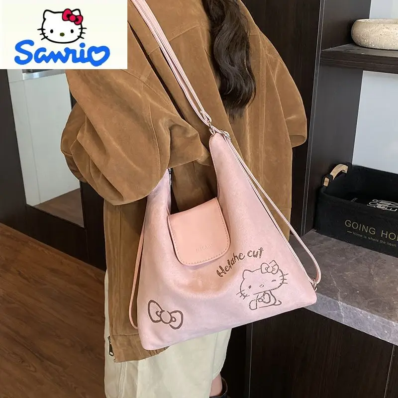 

Sanrio Retro Fashion Classic Cartoon Hello Kitty Handbag Women's Large Capacity Casual Cute Buckle Tote Shoulder Bag