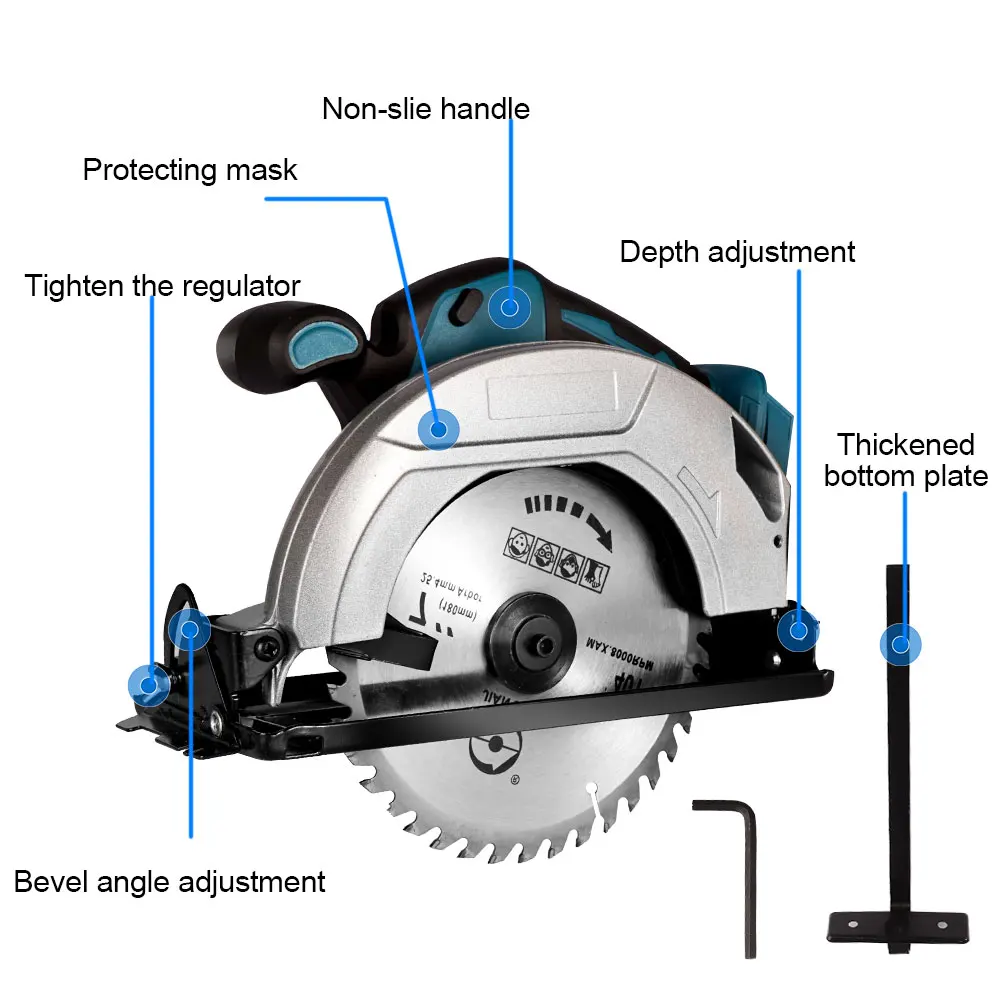 ONEVAN-sierra Circular eléctrica sin escobillas de 180mm y 7 pulgadas, cortadora Circular inalámbrica ajustable para batería Makita de 18v