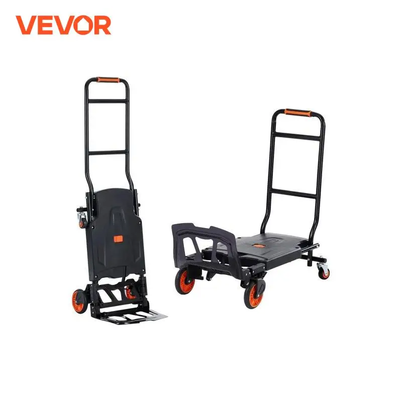 VEVOR 300 lbs Folding Hand Truck 2 in 1 Aluminum Lightweight Platform Cart Portable Telescopic Utility Dolly for Moving Shopping