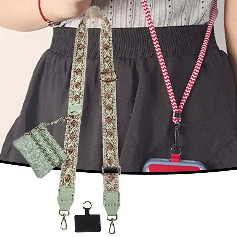 Phone Strap With Zippered Pouch For Women, Adjustable Cellphone Lanyard Crossbody With Wallet ,Clip And Go Strap for Phone