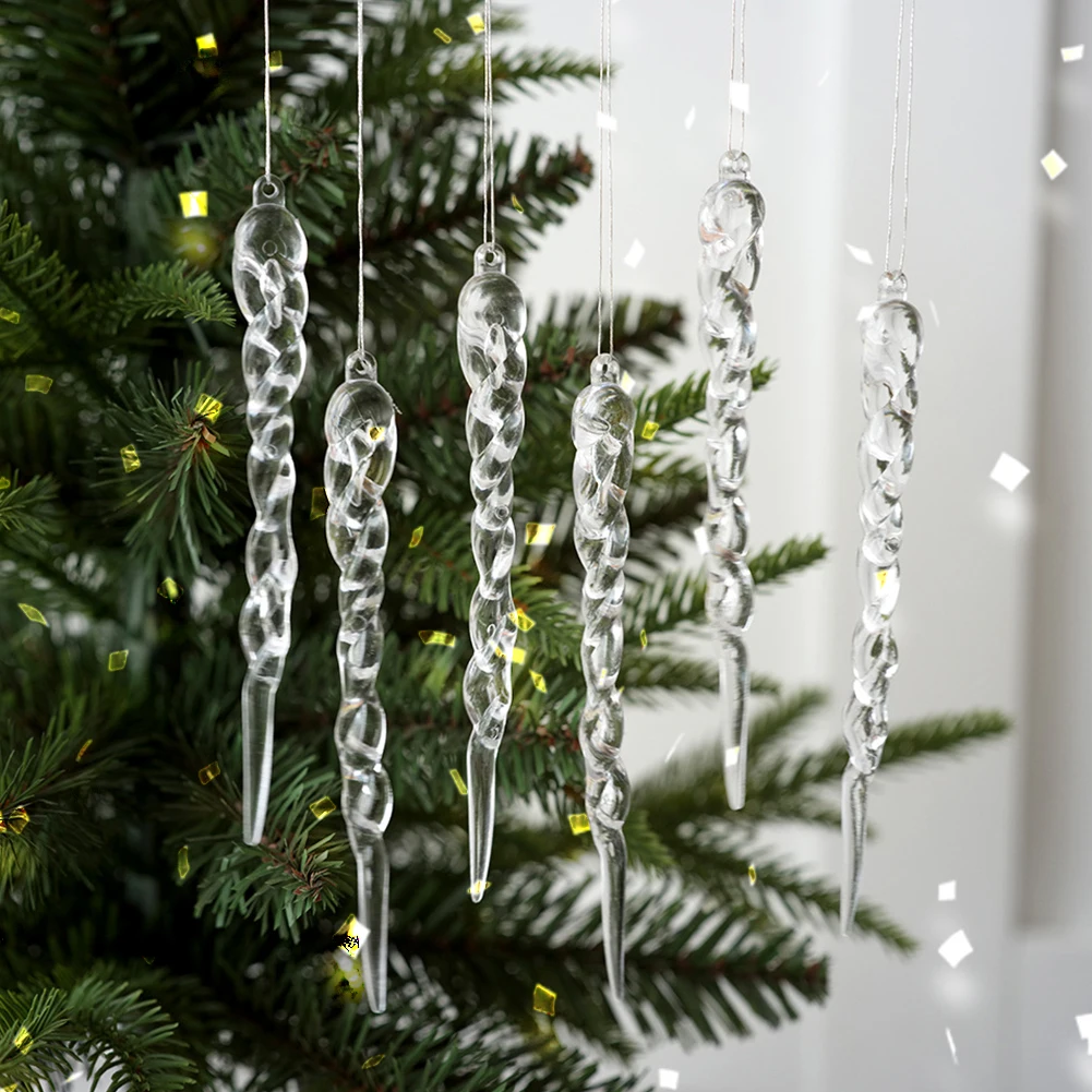 12/24/36pcs Crystal Clear Christmas Tree Ornaments Icicle Decorations For Holiday & Winter Party Decor Holiday Decorations